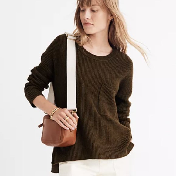 Madewell Thompson Pocket Pullover Sweater, Olive Green - Picture 1 of 4